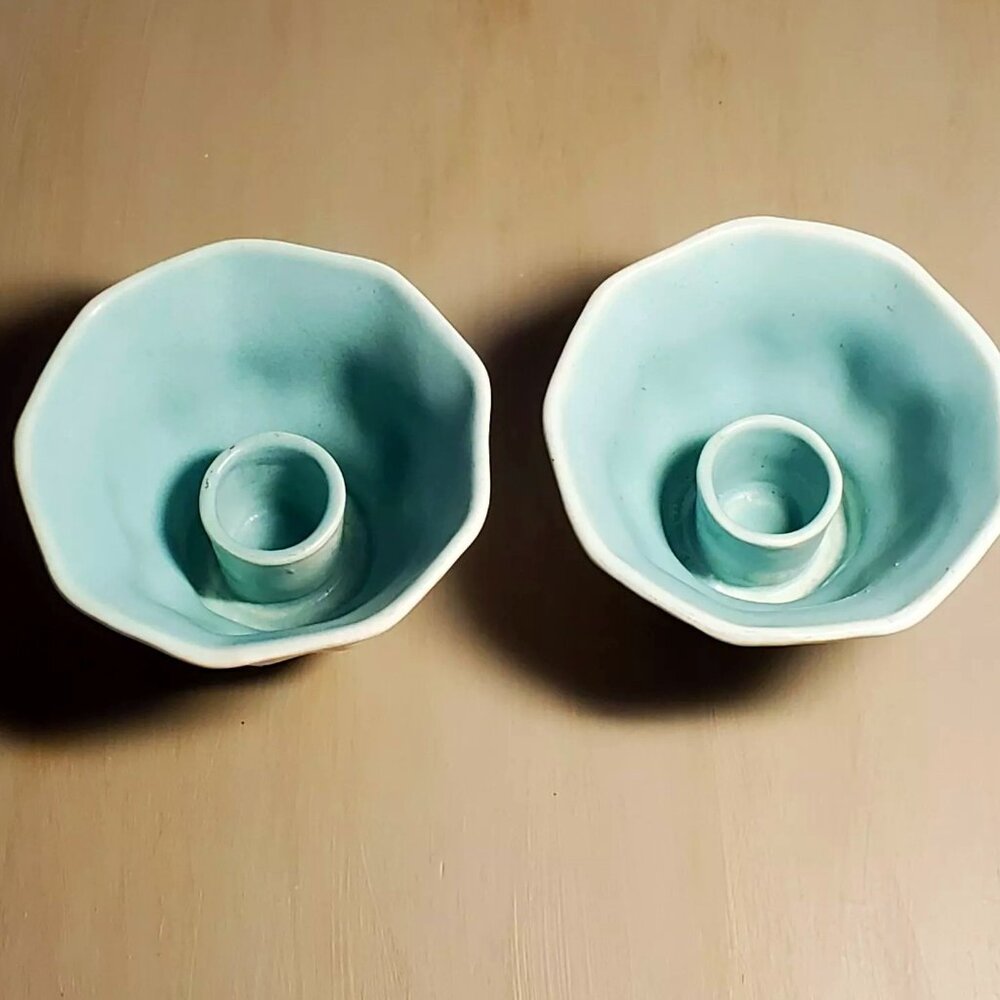 Vintage Winfield Pasadena Pottery Candlestick Holders - Set of 2 Robin Blue Used